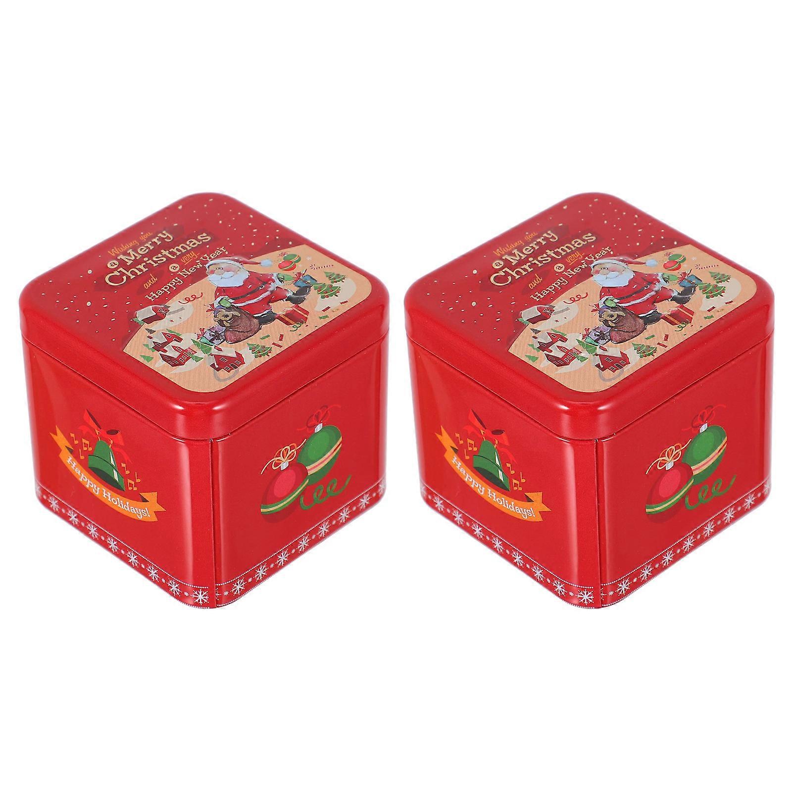 Christmas Tinplate Jars Storage Container .5X7.5X6.5CM Reusable 2Pack