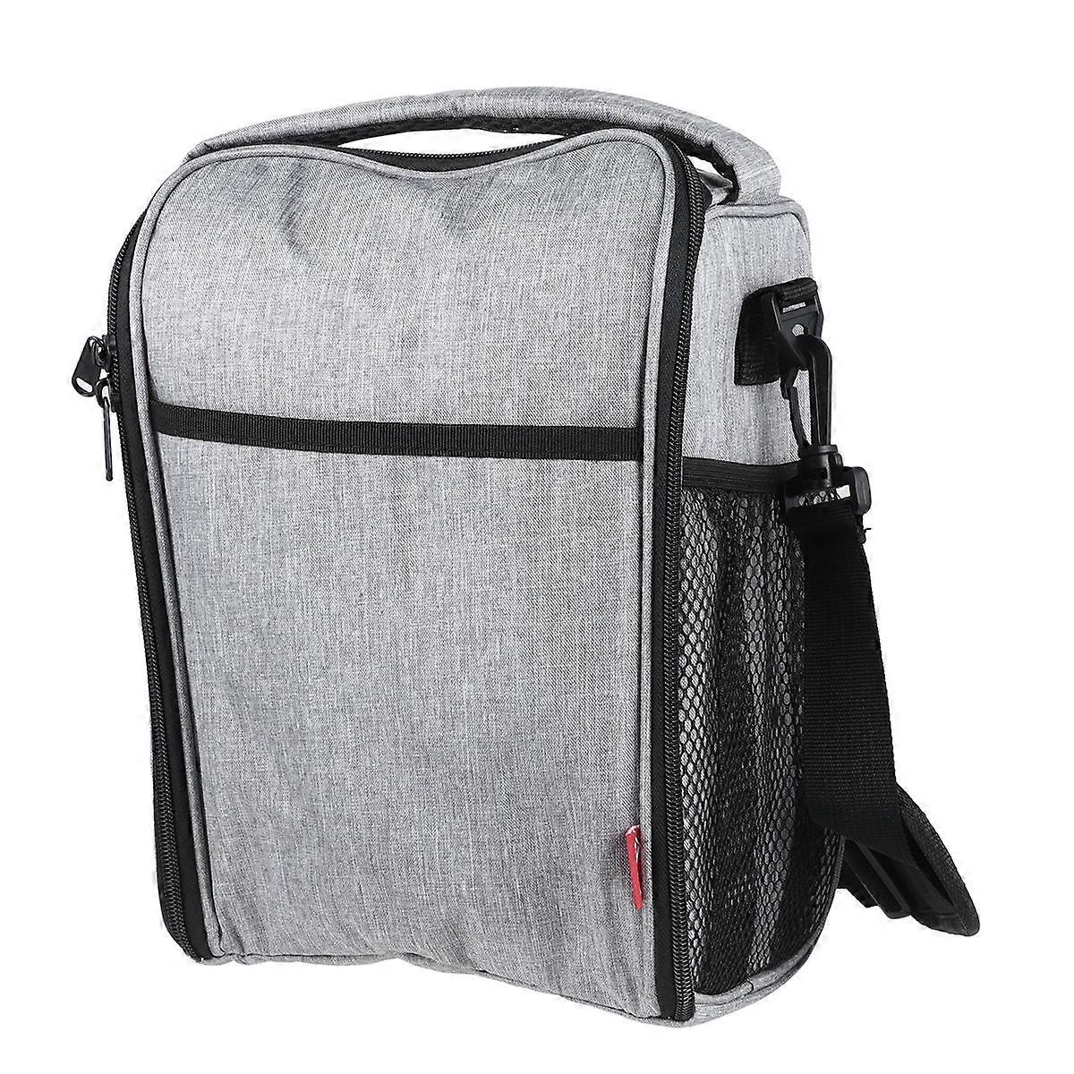 Bento Lunch Bag Oxford Fabric Wine Carrier Tote Insulated Cross Body Student Picnic Use Grey 30 x 22 x 8cm Heat Preservation 1Pack