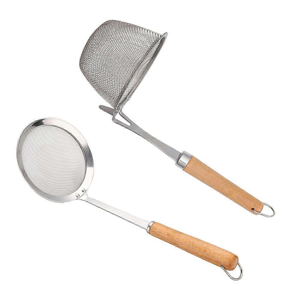 1 Set Wooden Handle Colander Strainer Spoon Sieve Kitchen Container