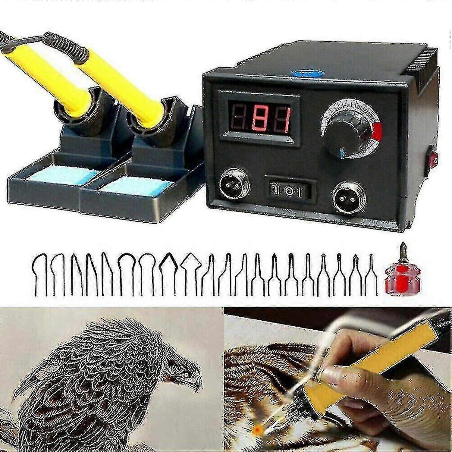 Wood Burner Adjustable Temperature Digital Display Pyrography Dual Pen Burning Machine Gourd Wood Crafts Tool Kit Soldering Iron -HK622