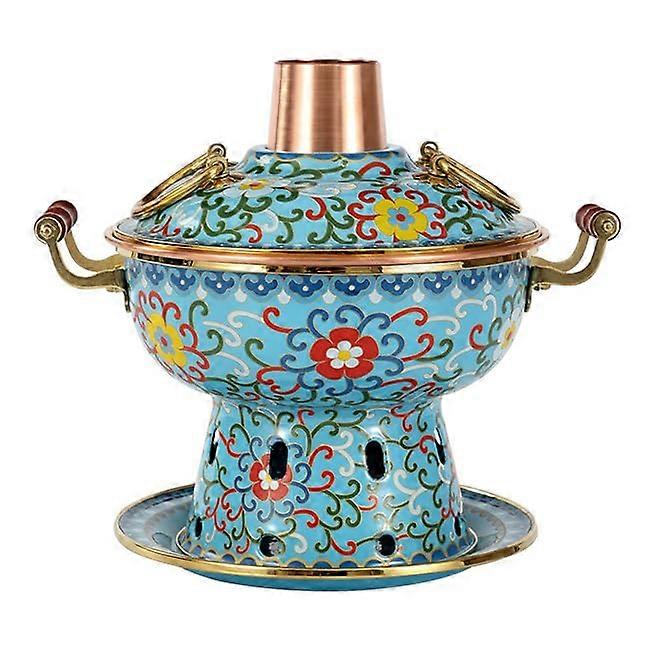 Copper Hot Pot Enamel Soup Pot for Home Use, Chinese Cloisonné Stew Pot, 27x24 cm, Durable Copper Material, B Model