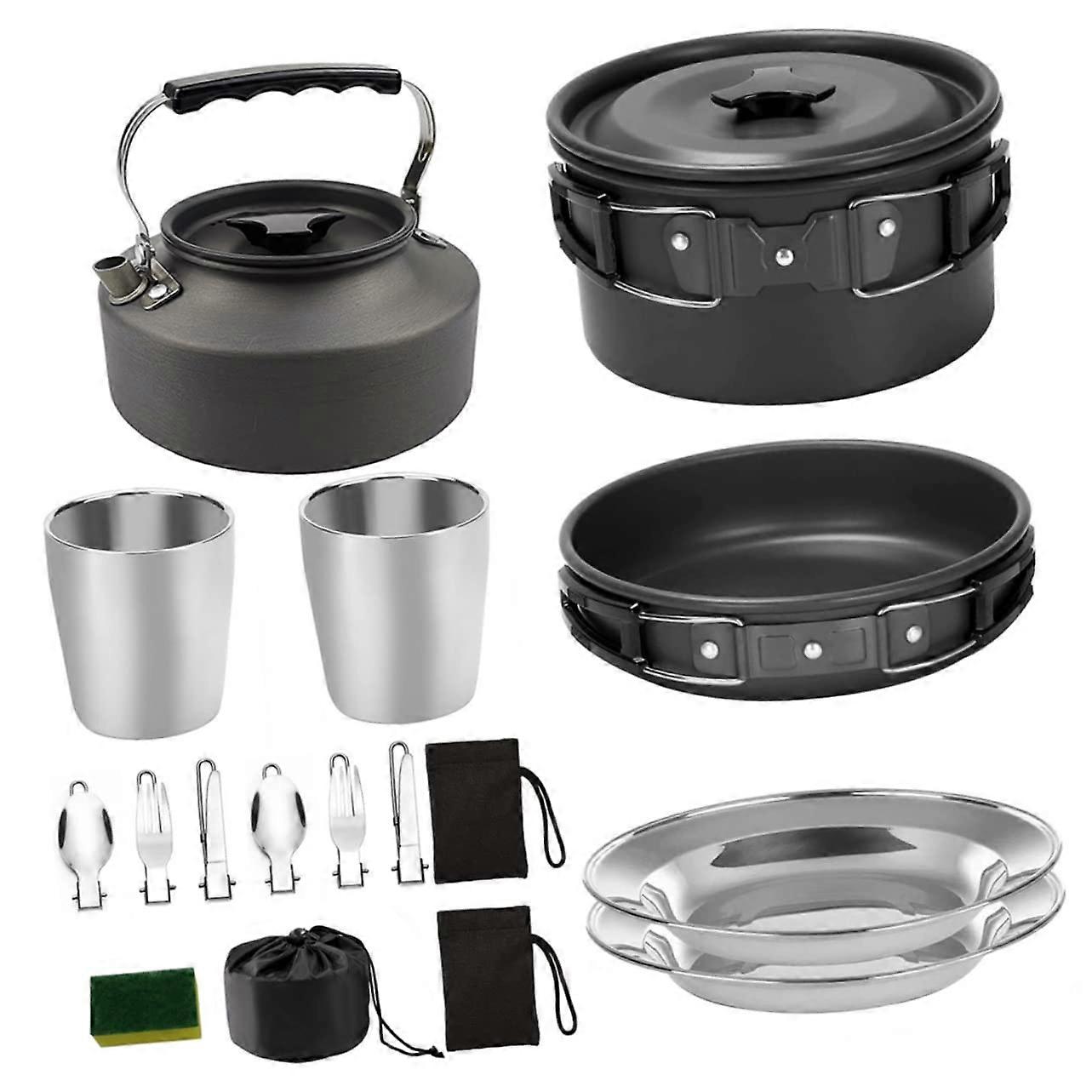 Camping Cookware Set Portable Outdoor Cooking Set for 2-3 People Foldable Pot Pan and Tea Kettle for Camping and Picnic