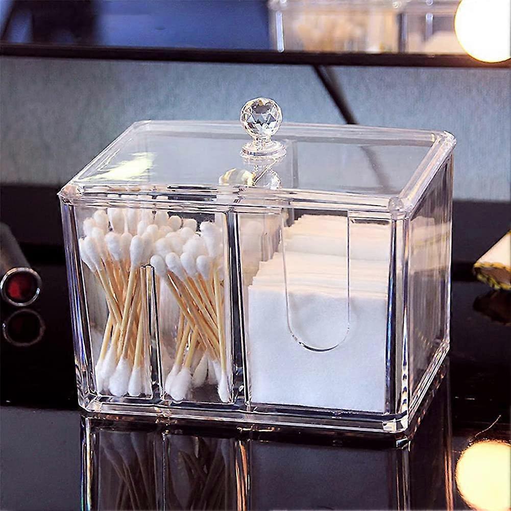 Cotton Pad Dispenser and Cotton Bud Container, Clear Acrylic Makeup Organizer for Q-Tips, Cotton Balls, and Pads Storage