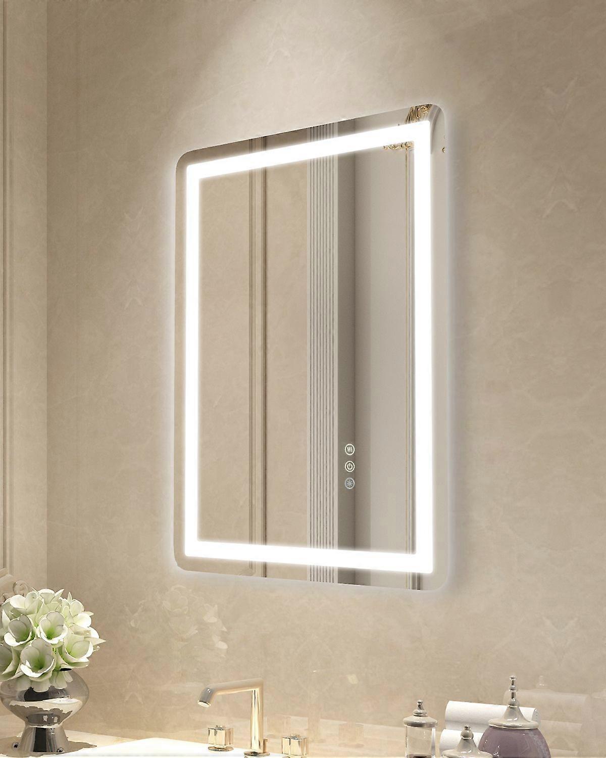 LED Bathroom Mirror, 50 x 70 cm LED Bathroom Vanity Mirror with Frontlit and Backlit, Anti-Fog Memory Mirror with Lights, Wall Mounted
