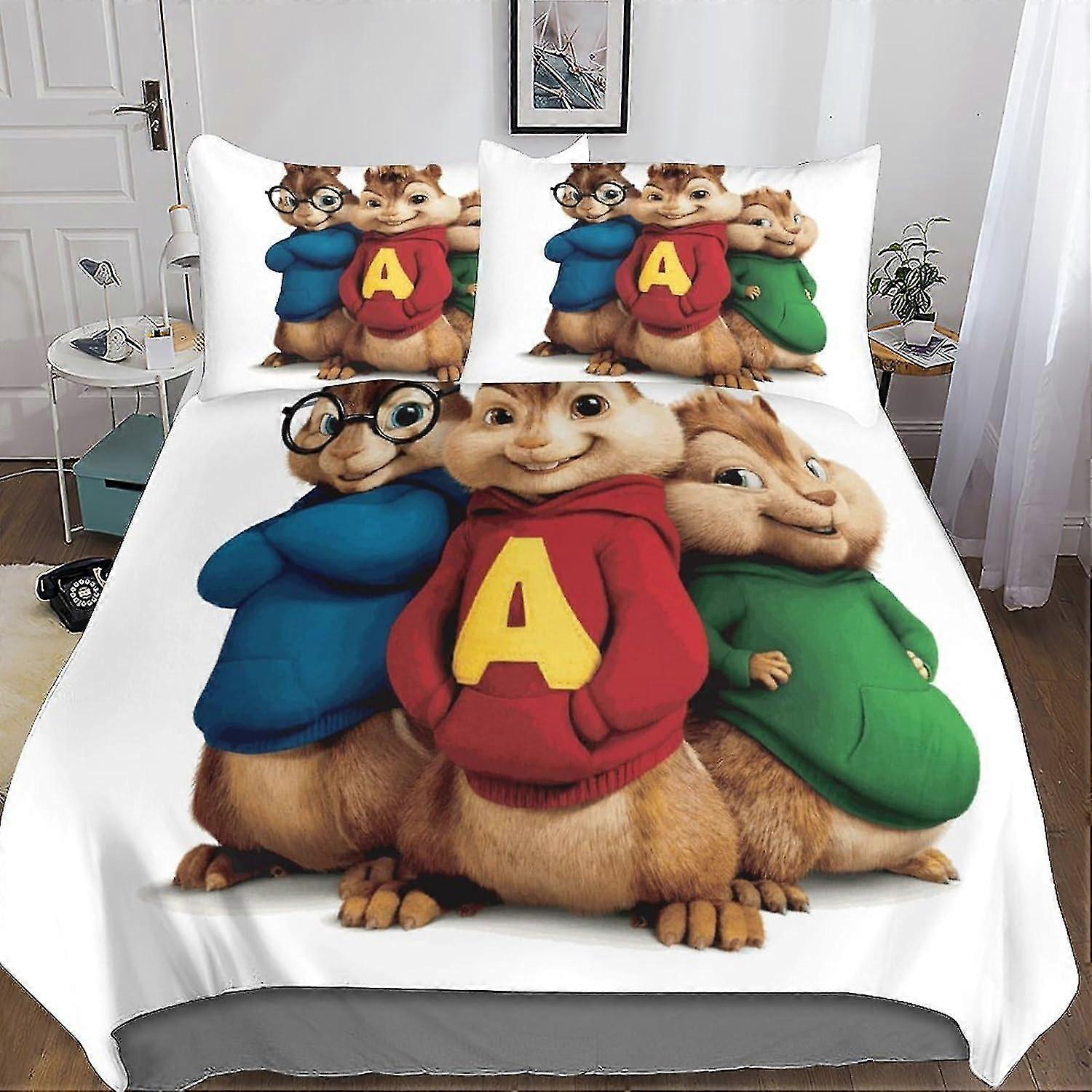 3D Cartoon Character Effect Quilt Bedding Set, Soft Microfiber Duvet Cover Set with Pillowcase, 3 Pieces for Children and Adults Double