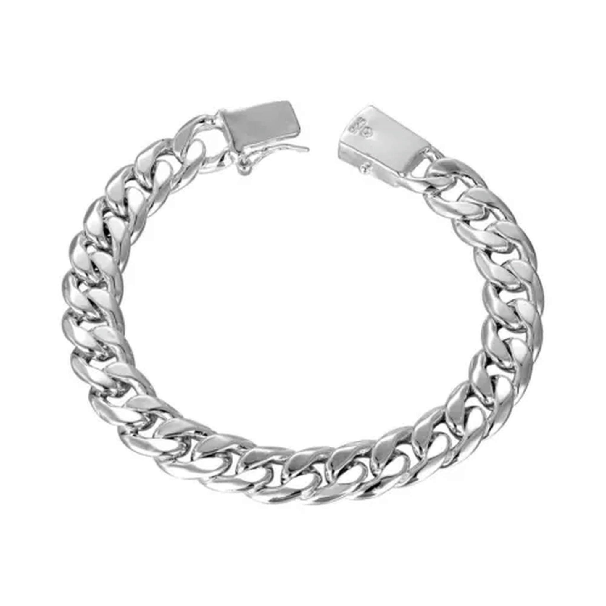 925 Silver 10mm Men's Classic Simple Design Cuban Link Bracelet 20cm