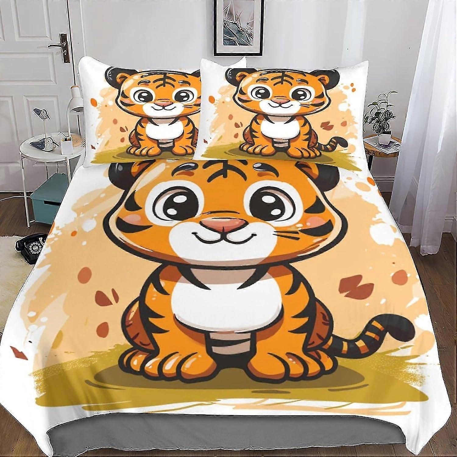 3-Piece Duvet Cover Bedding Set with 3D Printed Animal Design, Hidden Zipper Closure, and Pillowcases for Kids