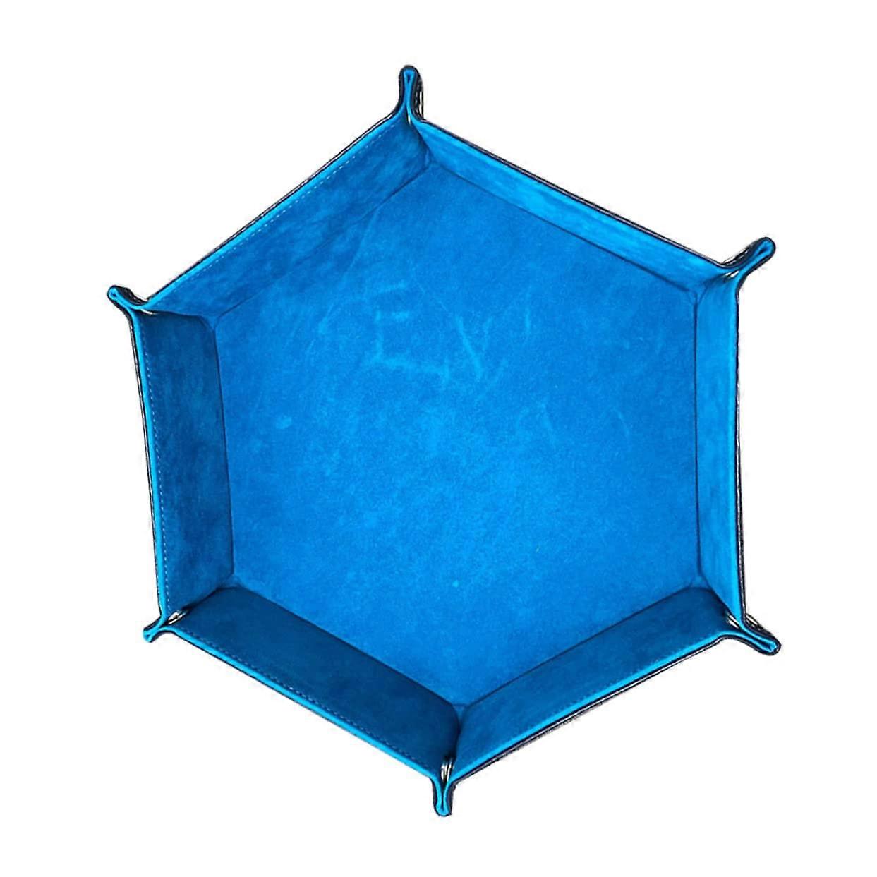 Hexagonal Leather Dice Tray Foldable Storage Box Practical Dice Holder and Easy to Clean for Tabletop Games and RPGs Blue