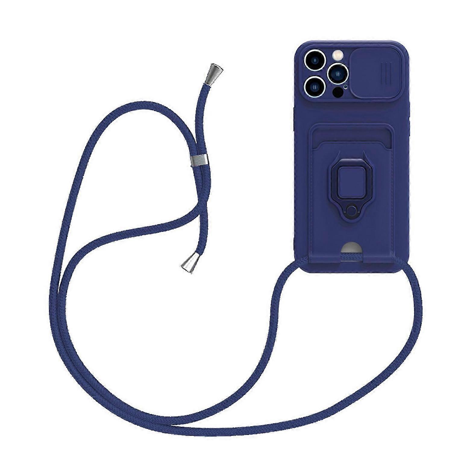 Crossbody Strap for iPhone 15 Pro Max/15 Ultra Case with Card Holder Ring Kickstand, Scratch-Resista