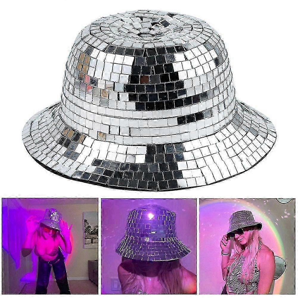 כובע דלי דיסקו מראה נצנצים, כובעי כדור דיסקו נצנצים מלאים לבר מועדון DJ, כובע מגן מגן דייג של פסטיבל כדור דיסקו יוניסקס