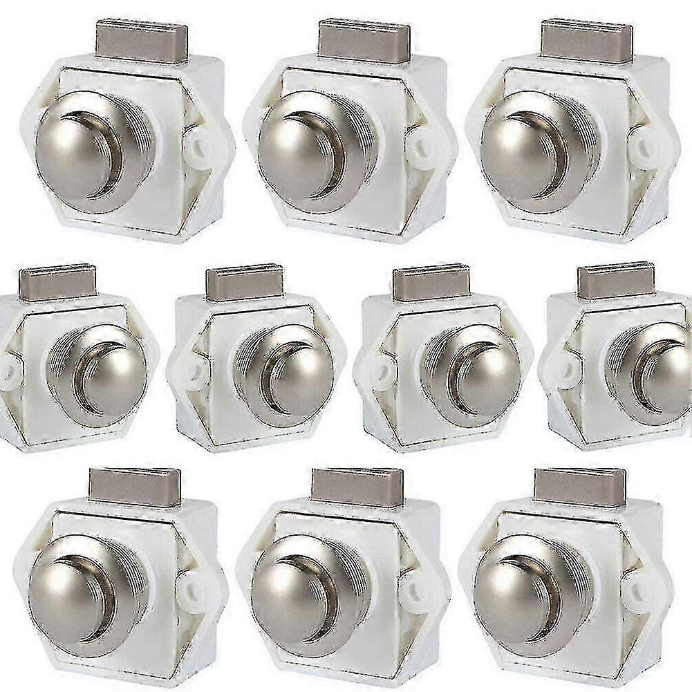 White - 10 pcs Push Button Locks Latch Knobs Drawer Cabinet Door Cabinet Camper - White - 10 pcs