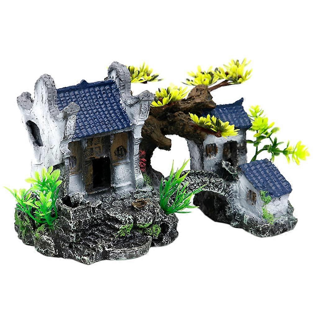 Aquarium Resin House Decor Art Stone Cave Steps Bridge Fish Tank Accessory for Crabs, 15cm, Natural Style