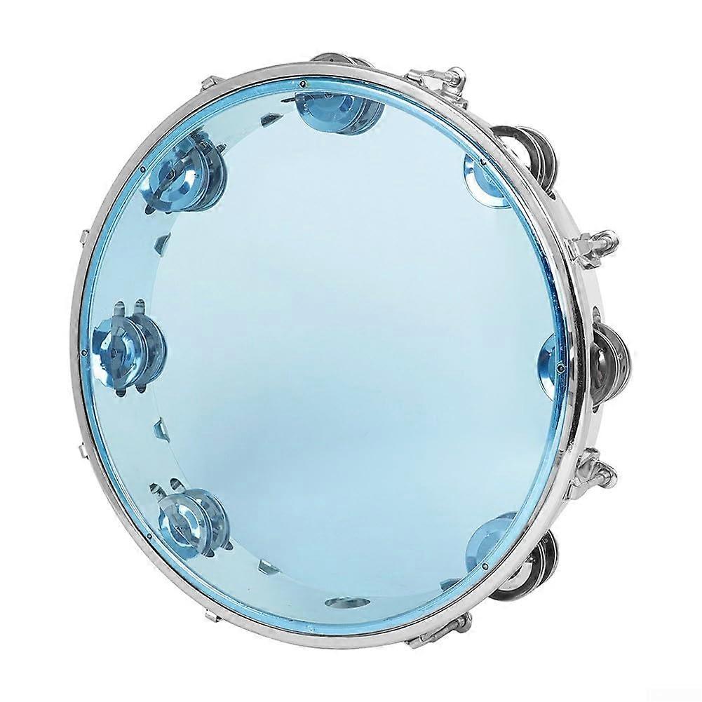 Tambourine 10-Inch With Double-Row Jingles, Blue Leather, Handheld Percussion Instrument