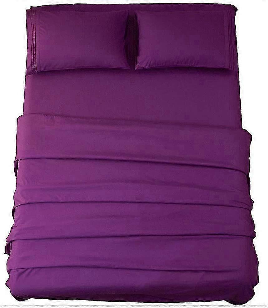 Premium 1800 Thread Count Microfiber Bed Sheet Set in Deep Purple