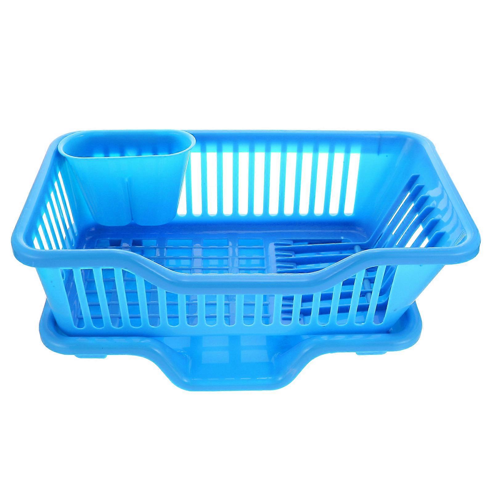 Blue ABS Dish Drainer with Excellent Drainage Design for Kitchen Use Large Capacity Storage Shelf