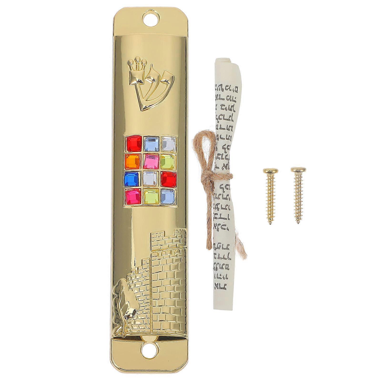 Metal Mezuzah For Door With Scroll Inside Golden Color Rectangular Shape Door Decoration Religious Ceremony 4.1×0.9×0.4in 1 Set