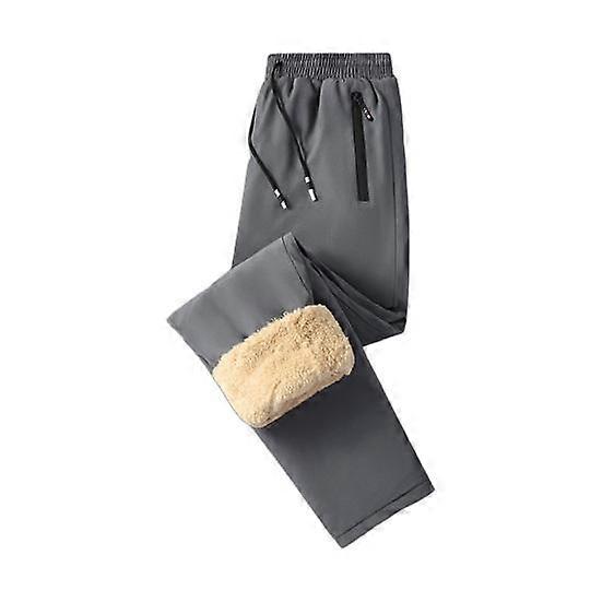 Winter Men Pants Thick Fleece Drawstring Elastic Waist Heat Retention Zipper Pockets Solid Color Warm Sport