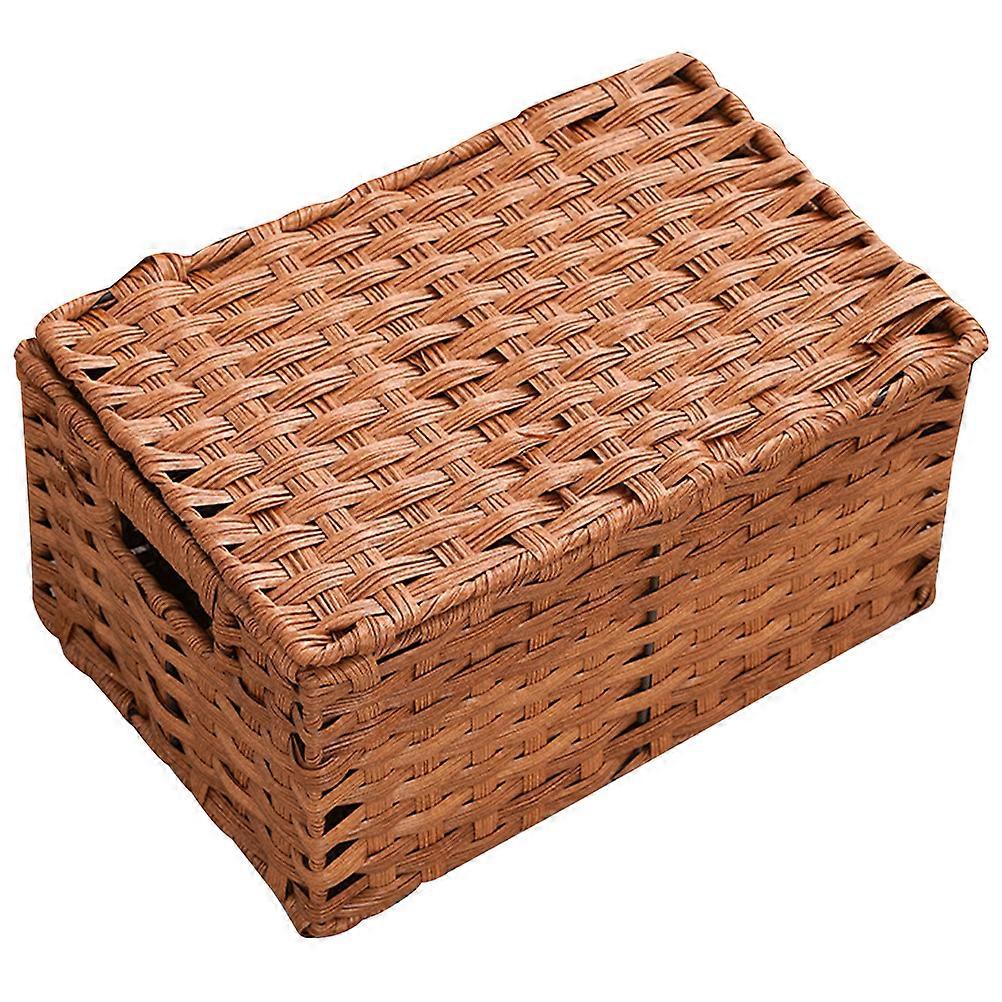 Woven Storage Basket for Household Use in Simulated Rattan Brown Color with Large Capacity 12.5 x 8.5 x 9 inches