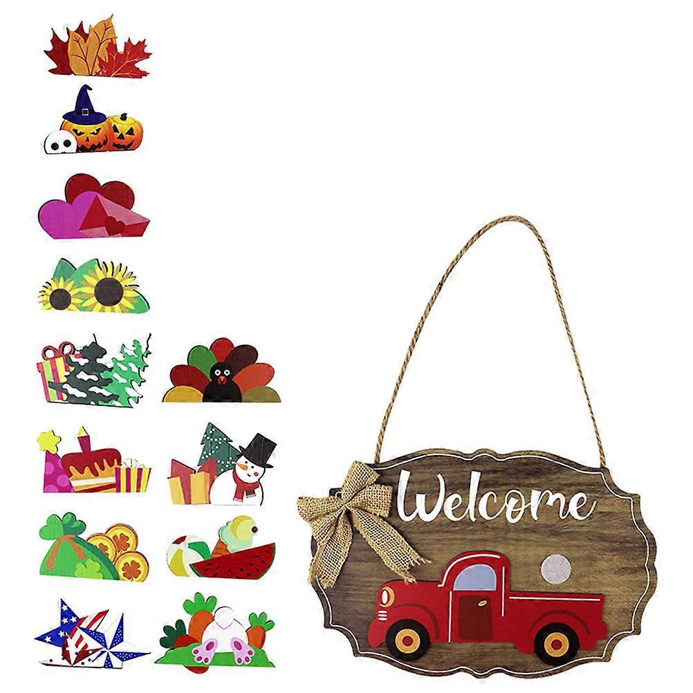 Decorative Wall Hanging Sign Wooden Welcome Board Pastoral Style Door Hanging 30x20x0.5cm Creative Design 1 Set