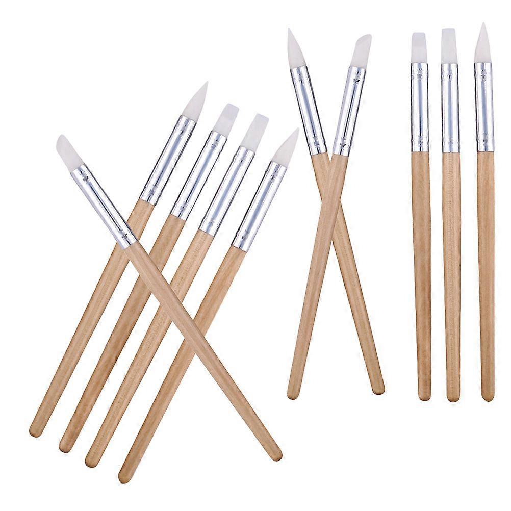 Clay Shaping Brush Wooden Handle Dotting Tool For School Art Projects Beginners 10Pcs