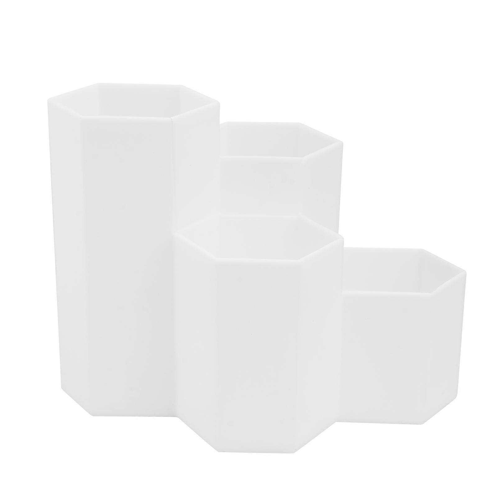 White PP Material Storage Container for Makeup Tools and Pens with 4 Hexagonal Grids Design Perfect for Desk Organization 1Pc