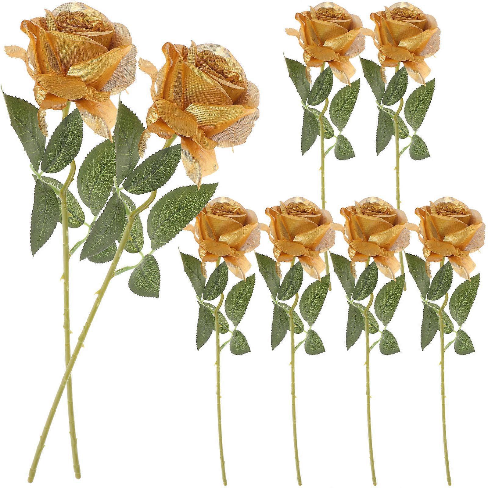 Simulation Flowers Stems Realistic Roses Artificial For Home Decor Romantic Style 8Pcs