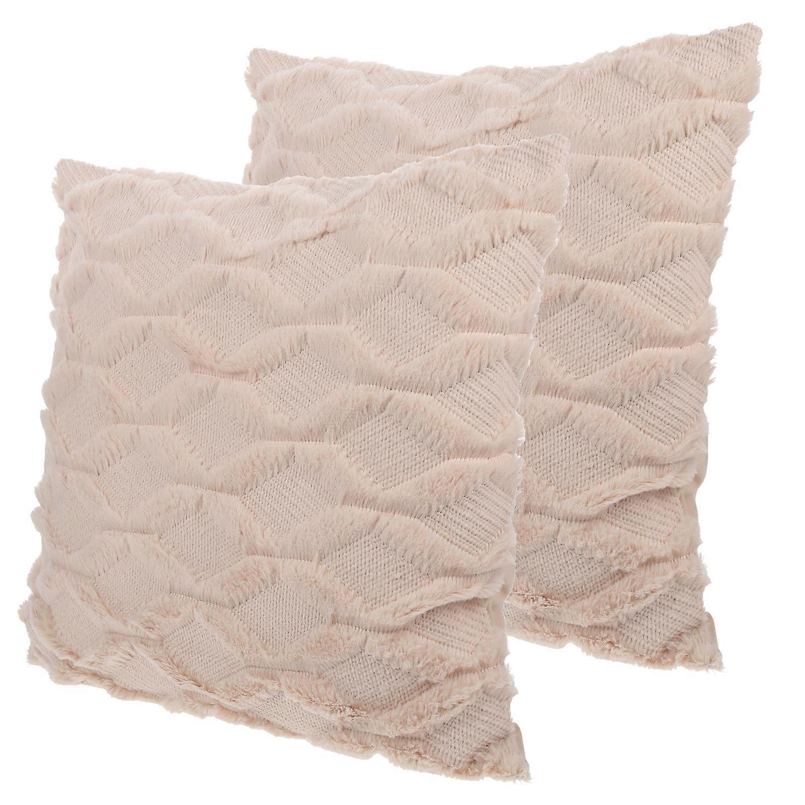 Pillow Cover 2Pack Square 45X45CM For Sofa Couch Extension With Beige Faux-Plush Material