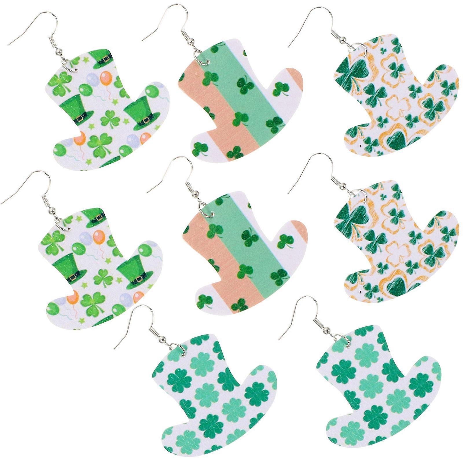 St Patricks Day Accessories Dangle Earrings Clover Shape Multi Color Festive Theme 4 Pairs