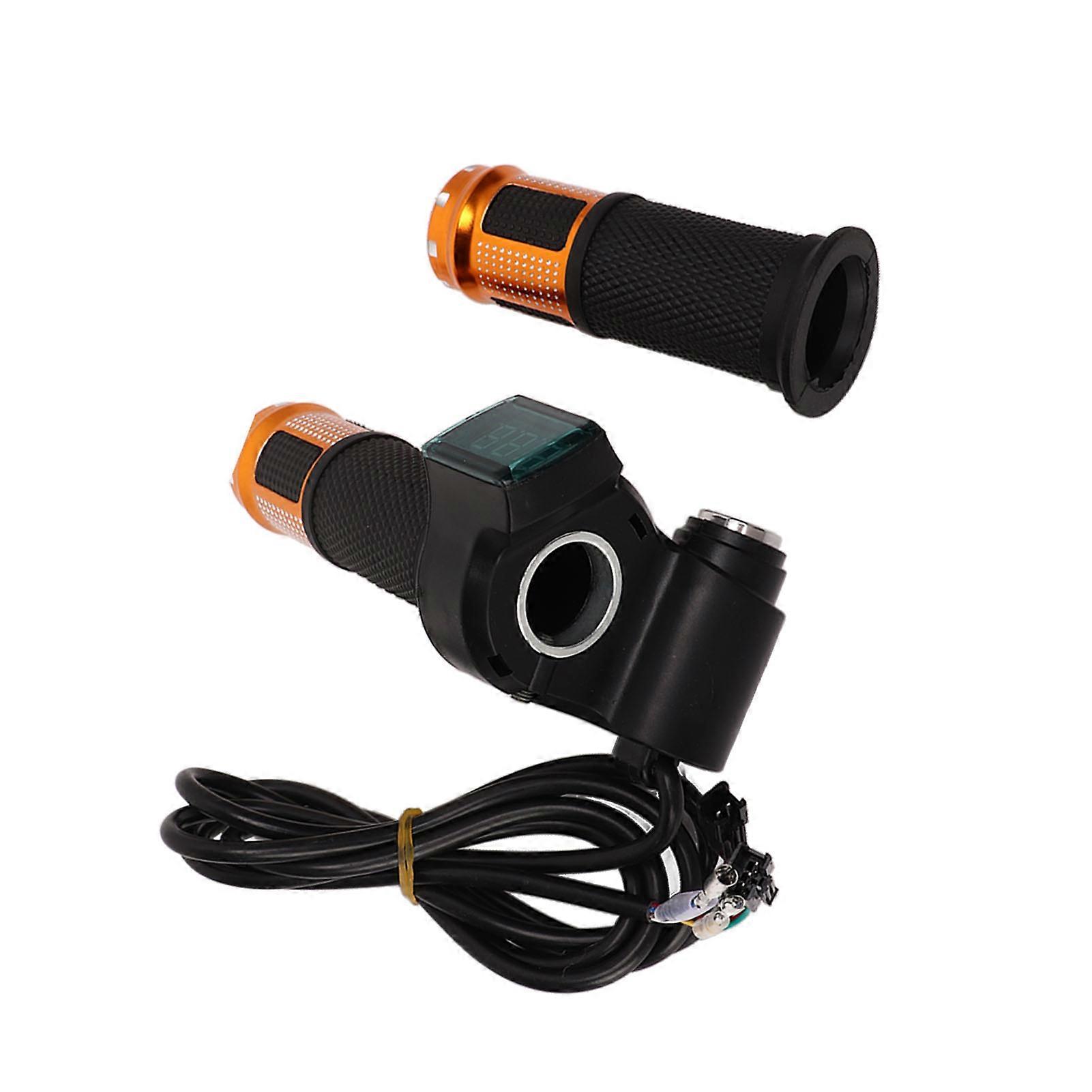 One Pair Electric Bike Throttle Handlebar with Red Screen Lock 12V to 99V with Keys Bike Throttle Grip Set for Riding Gold 