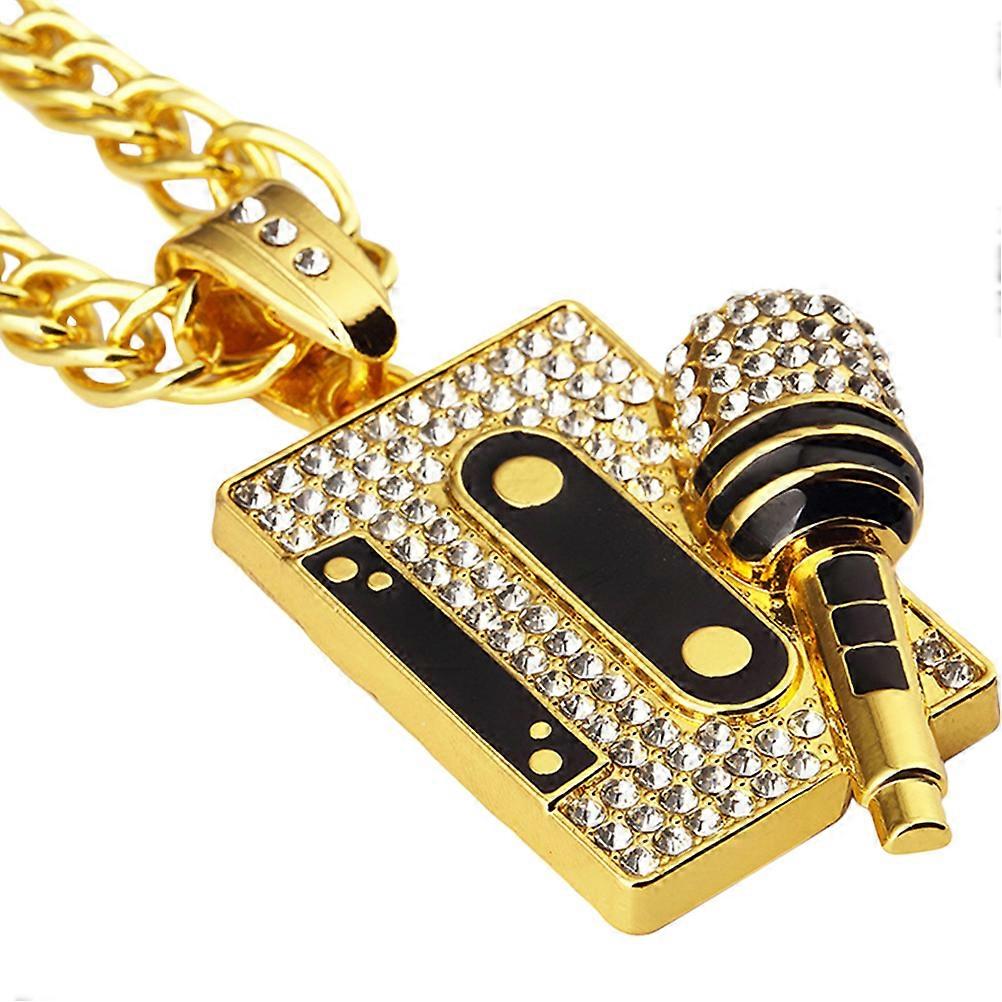 Rapper Necklace Microphone Shape Hip Hop Chain Decoration Golden 80x5.5CM Alloy 1Pack