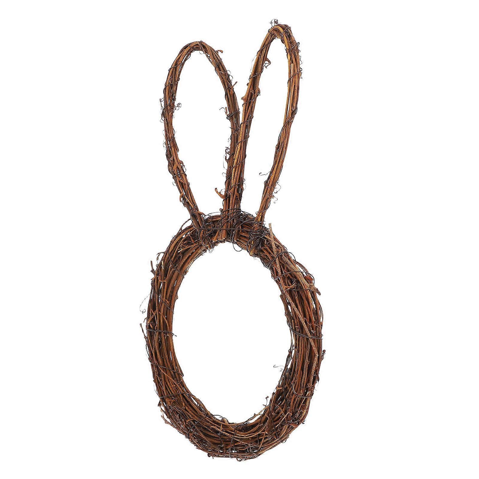 Bunny Wicker Wreath Handmade Bunny Shaped Spring Rattan Wreath for Outdoor Gardens Decor Coffee Color 1Pcs