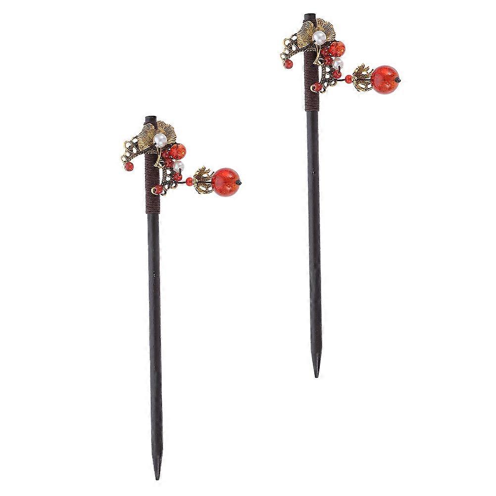 Elegant Retro Style Hair Stick Headdress for Decoration with Plastic Material Multi Color 2 Pieces
