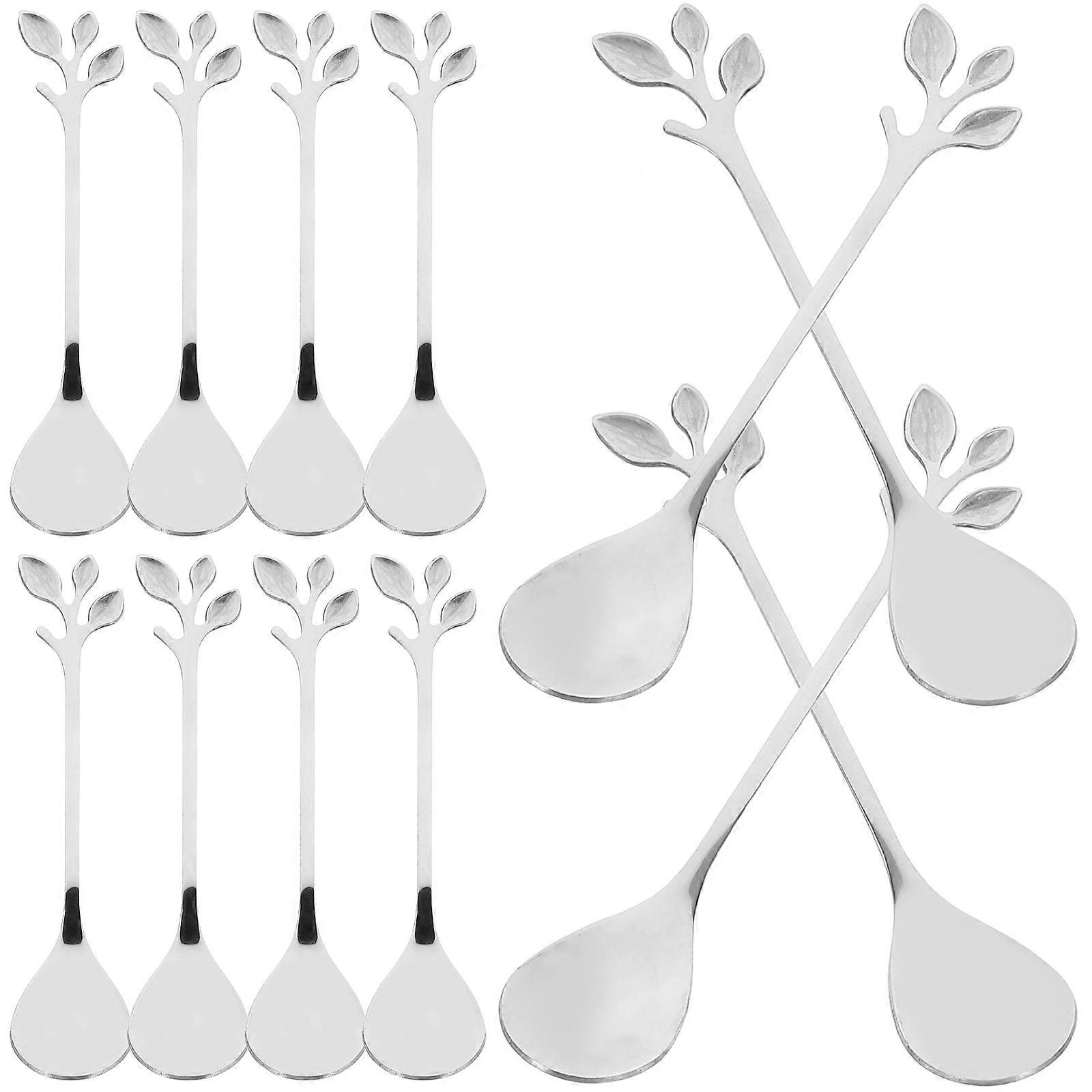 Stainless Steel Cocktail Stirrer for Home Use with Leaf Design and Long Handle, 12pcs Silver