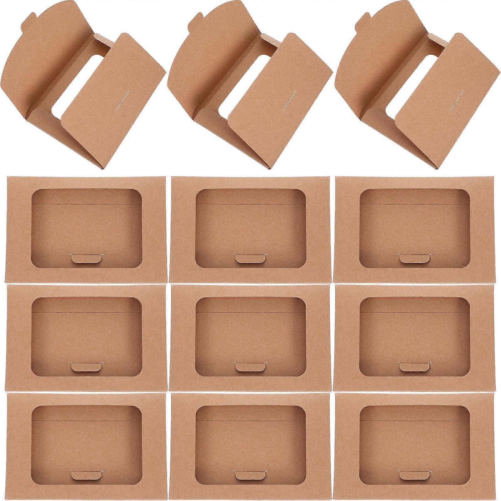 50pcs Kraft Paper Greeting Card Storage Boxes with Transparent Window – Durable Organizers for Postcards, Envelopes, and Small Items – Versatile
