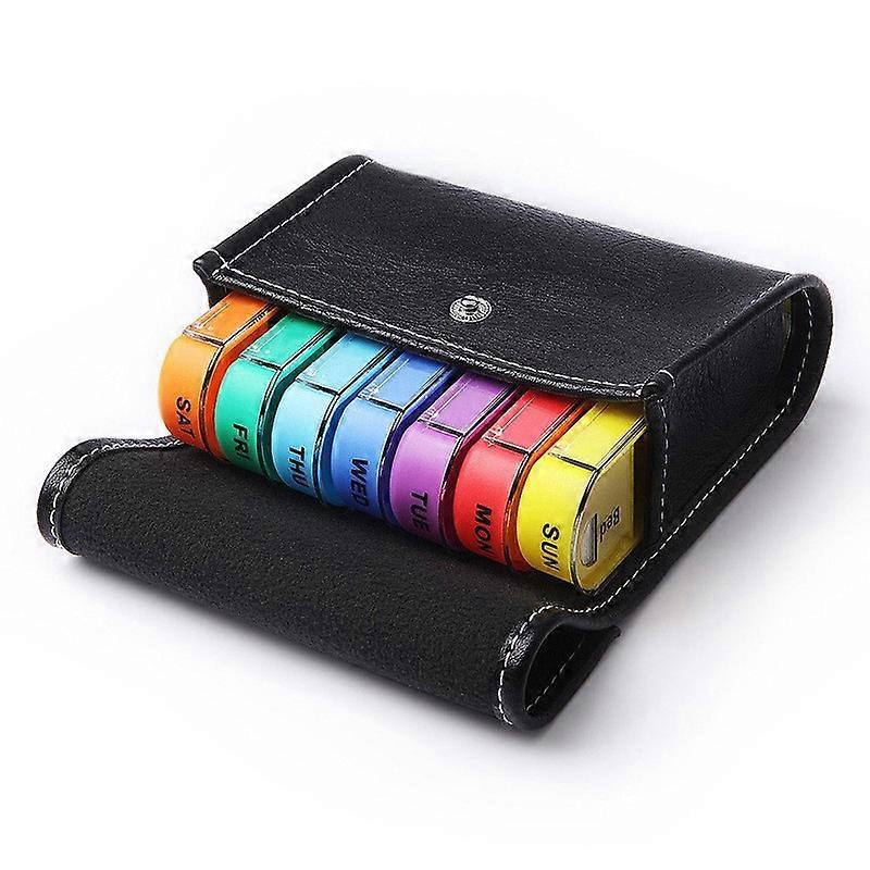 7 Day Pill Box Wallet Size Compartmental Sealed Portable Black 1pc