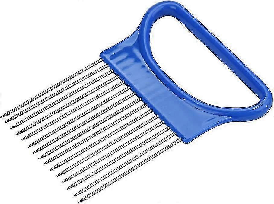 Stainless Steel Onion Slicer with Cutting Aid for Safe Slicing of Vegetables and Tomatoes - Blue