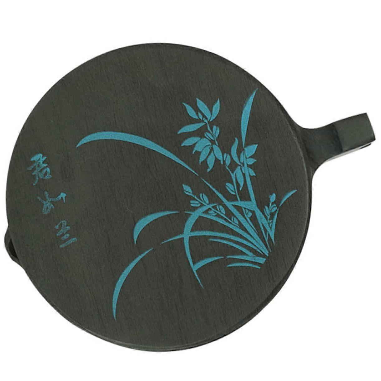 Fish Shaped Orchid Ink Stone Black Rough Stone Ink Bowl with Lid for Drawing Calligraphy Painting Inks