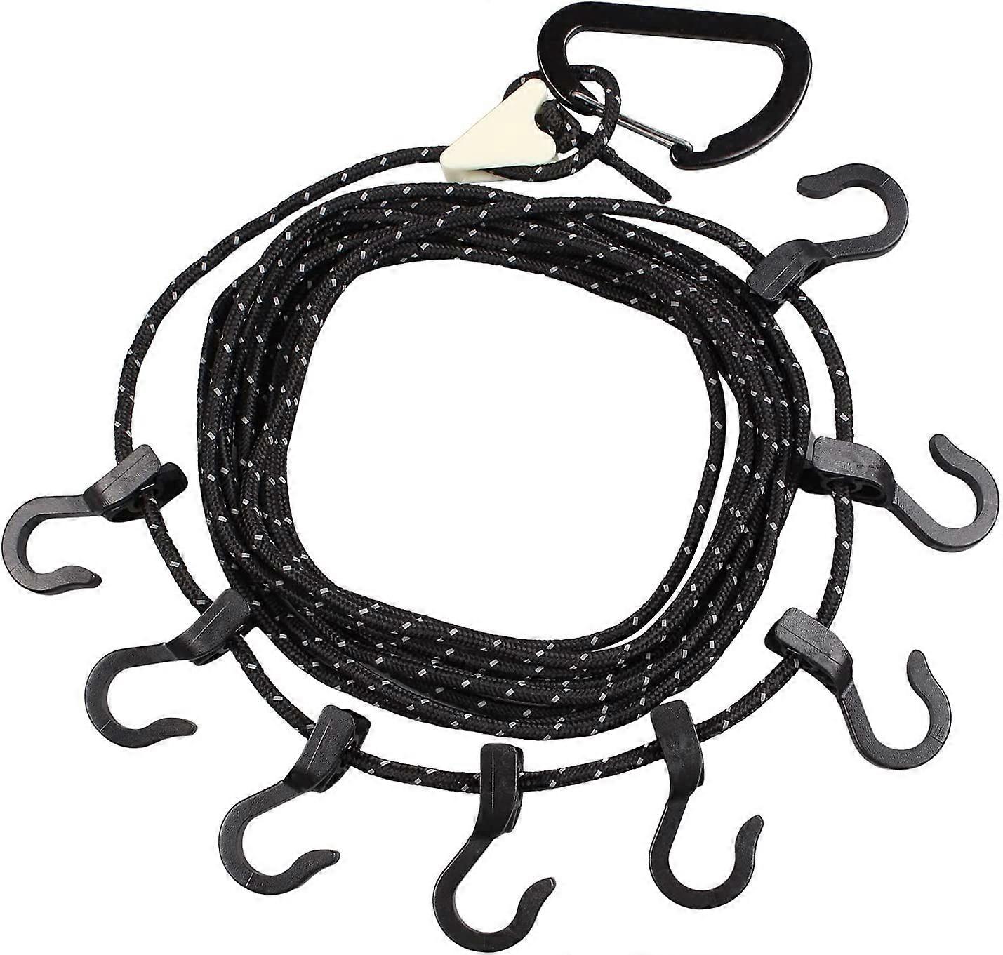Black Tent Clothesline - 8-Hook Adjustable Lanyard