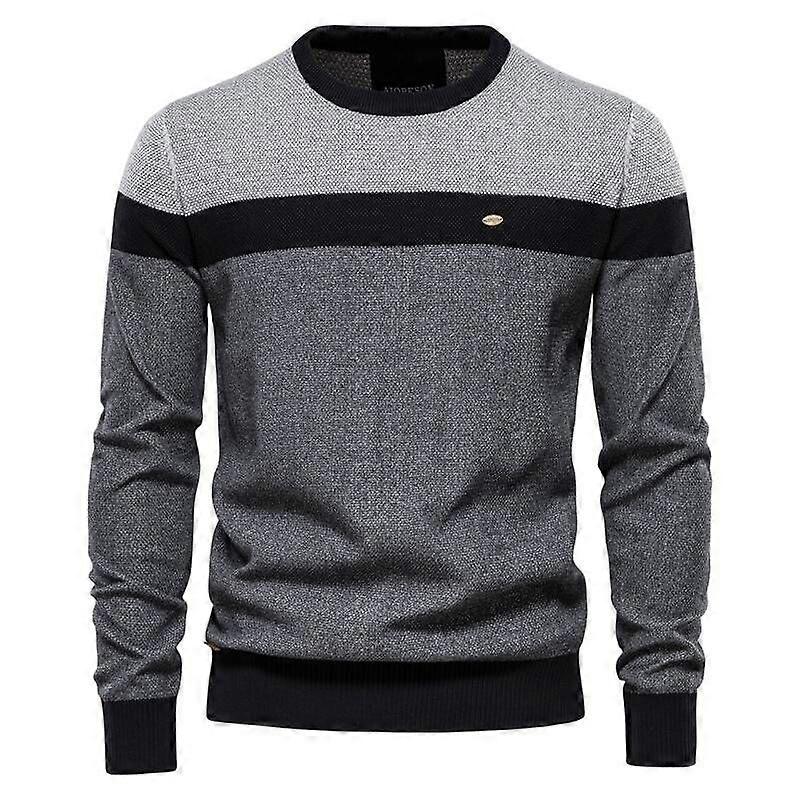 Man's Casual Oneck Knitted Spliced Cotton Sweaters