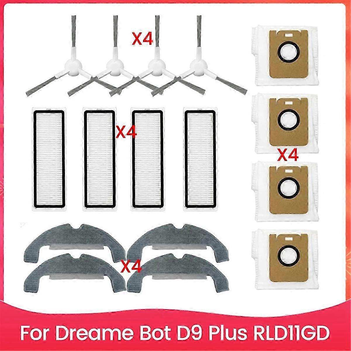 Side Brush, Hepa Filter, Mop Cloth and Dust Bags Accessories for Bot D9 Plus RLD11GD Robot Vacuum Cleaner