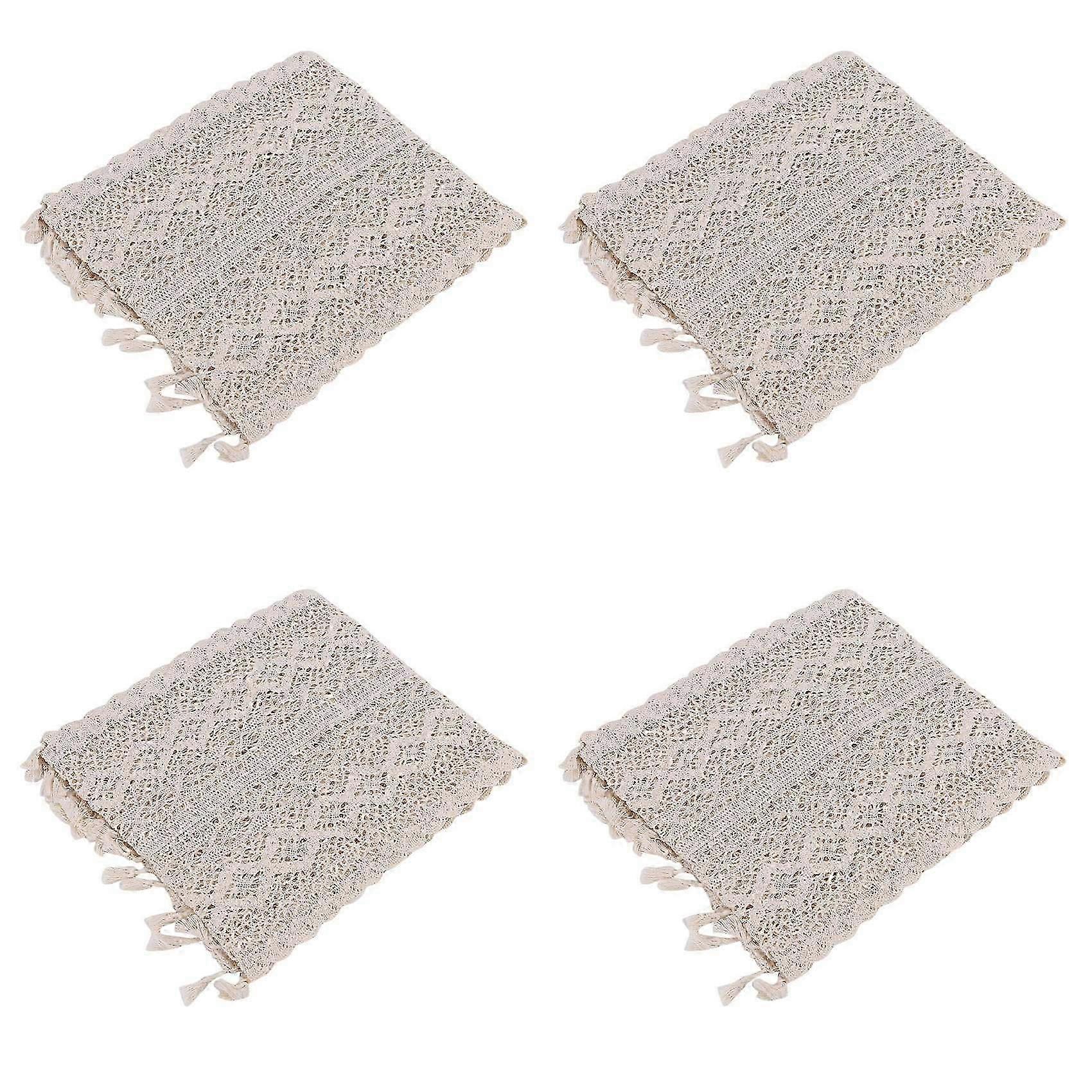 4X Elegant Cream Crochet Lace Macrame Table Runner with Tassels for Rustic Wedding Decoration and F