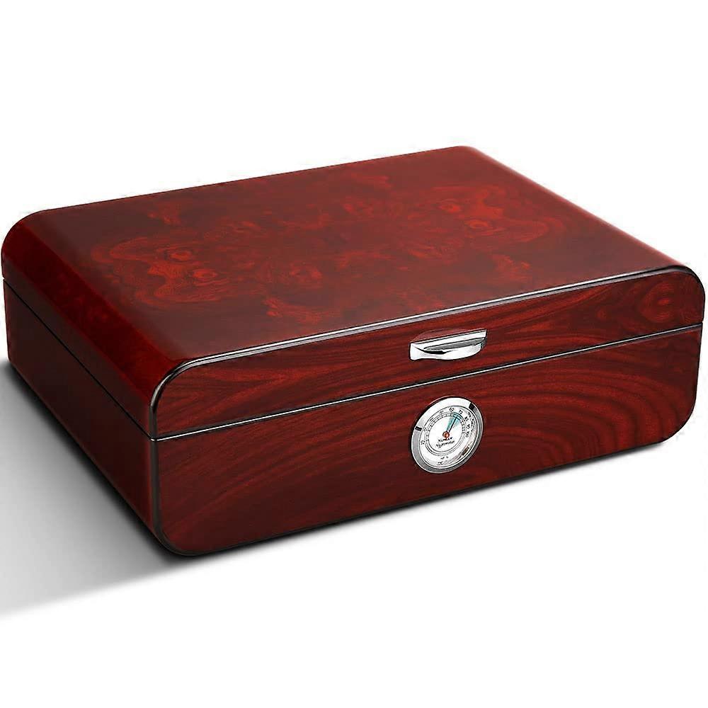 Vintage Small Cedar Wood Humidor with Hygrometer Large Capacity Cigar Storage Box for 48 Counts BuiltIn Easy Humidification System(Rojo)