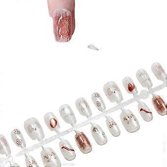 Pre-made handmade wearable nails, cat-eye ice-transparent and skin-brightening, short European square shape, daily nail art