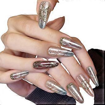 Handmade press-on nails, gradient gilded and skin-brightening, long almond-shaped, suitable for multiple occasions nail tips