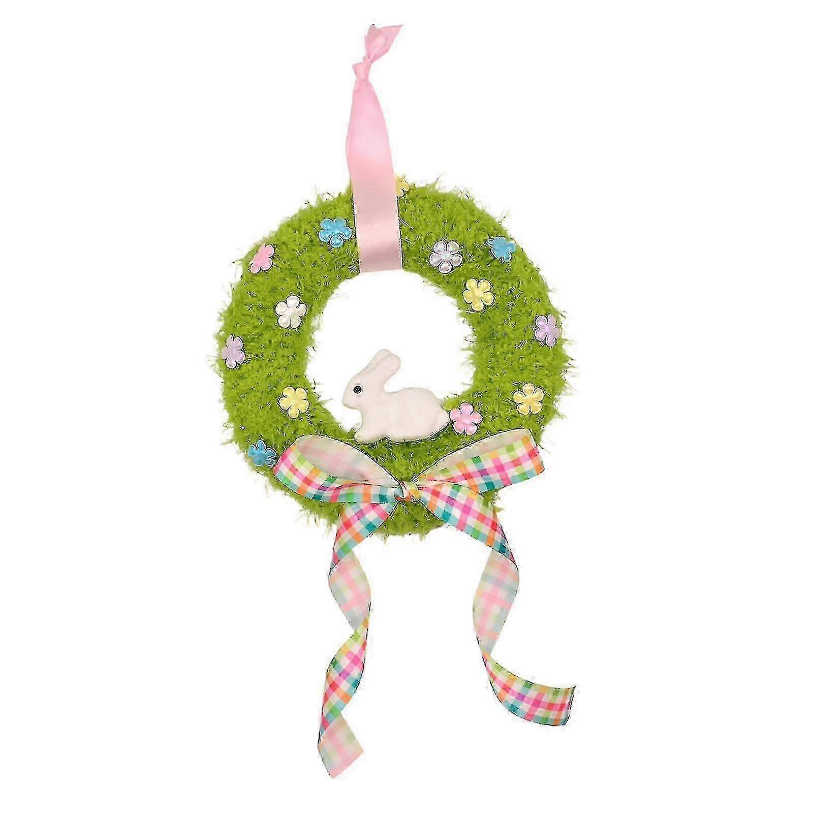 Ghirlanda del coniglietto di Pasqua per la decorazione della porta primaverile, ghirlanda floreale artificiale verde da 20 cm con disegno del coniglietto