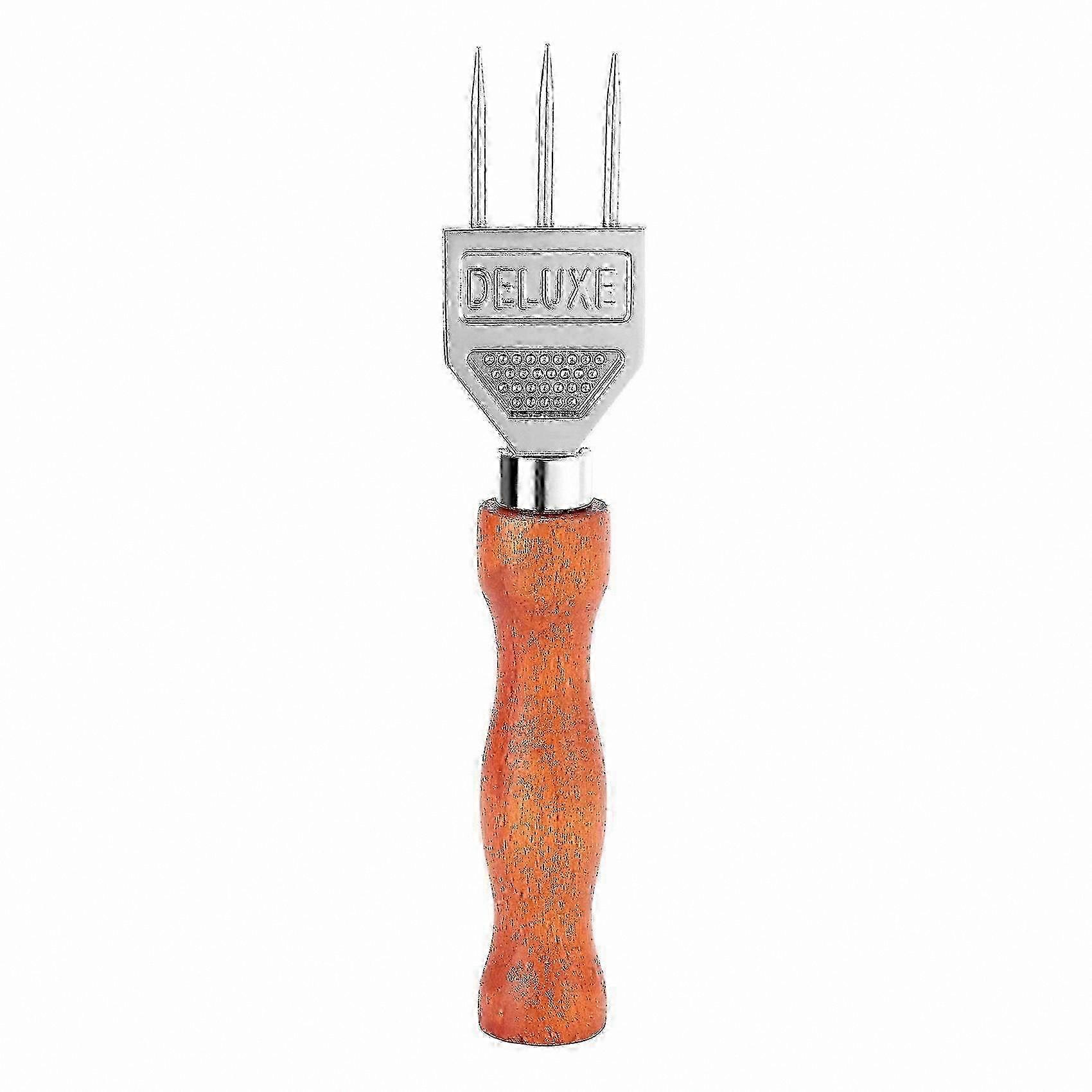 Durable Ice Chipper with Wooden Handle, 304 Stainless Steel Three-Prong Crusher for Ice Preparation
