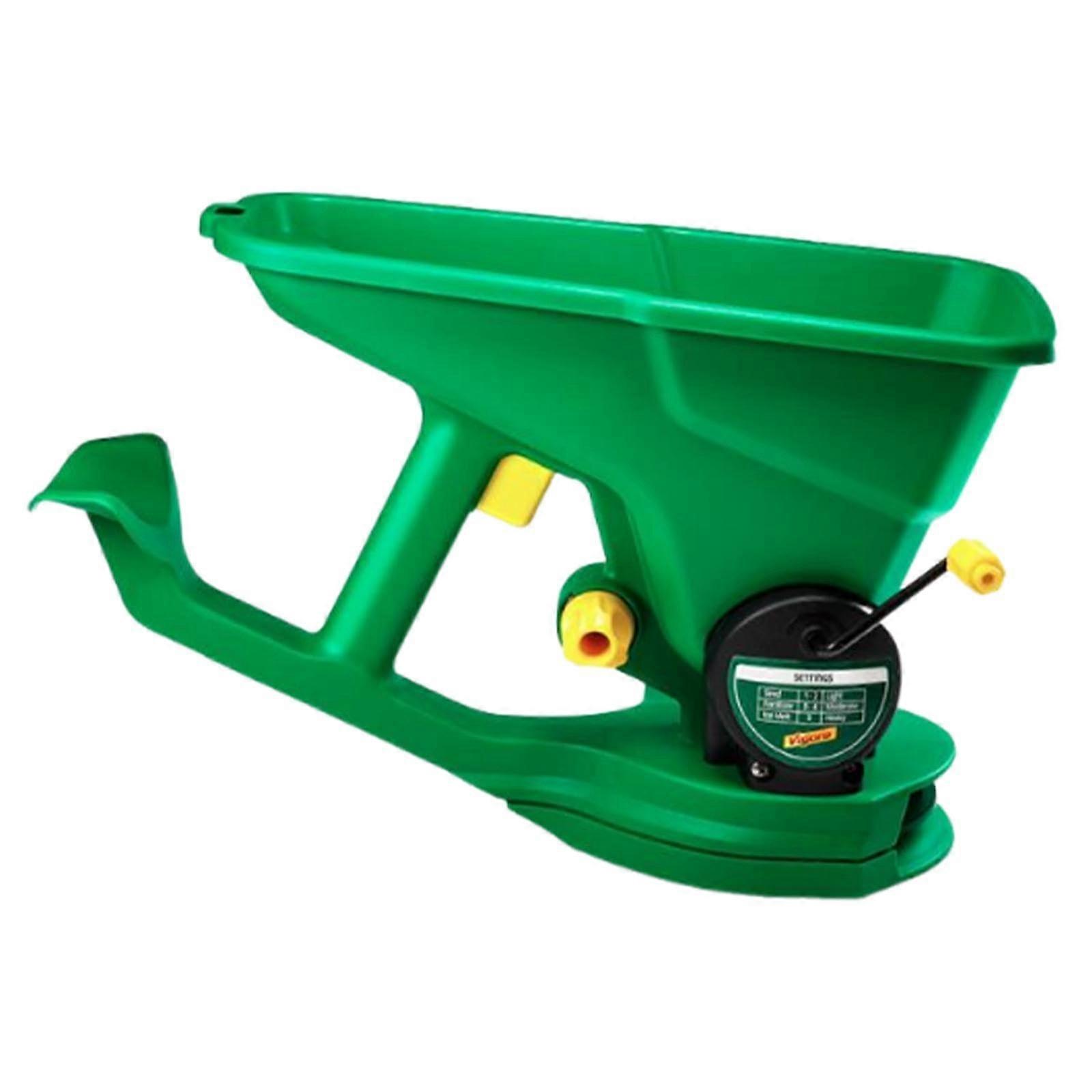 Hand Held Seed Spreader - Portable Garden Tool, Fertilizer Spreader, Adjustable Flow, Plastic Construction