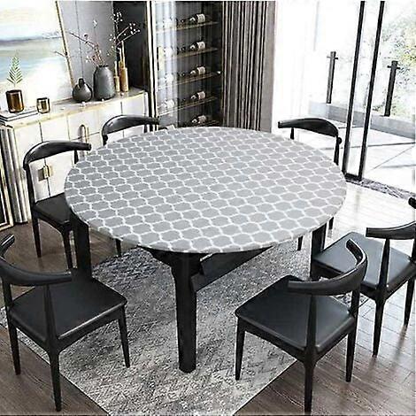 Round tablecloth in washable and scratch-resistant PVC oilcloth with a grey pattern 90-110cm