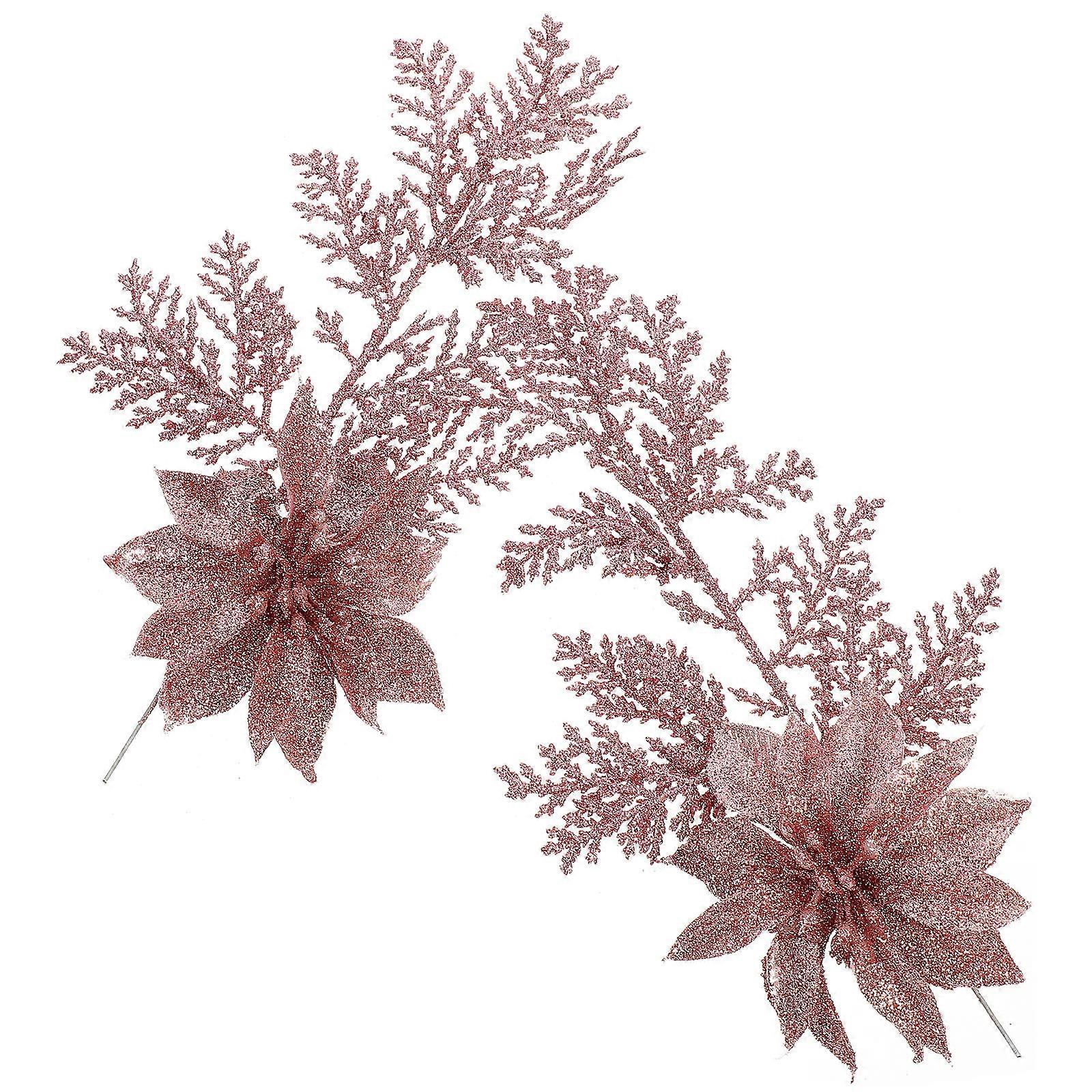 Tree Decoration Glitter Artificial Flower Christmas Party Golden Pe Clip 6Pcs