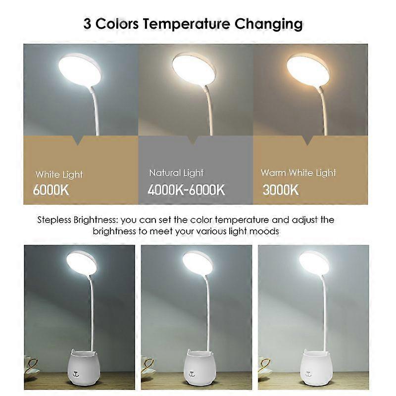 DC5V 4W LEDs Table Desk Reading Lamp Sensitive Touching Control/ 3 Colors Temperature Changeing/ Stepless Brightness Adjustable Dimmable/ P-hone Holde